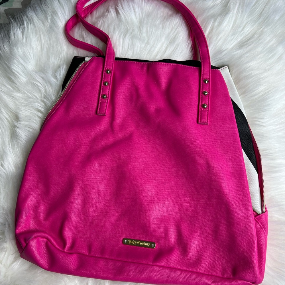 Juicy Couture Hot Pink Stripe Side Medium Size Purse